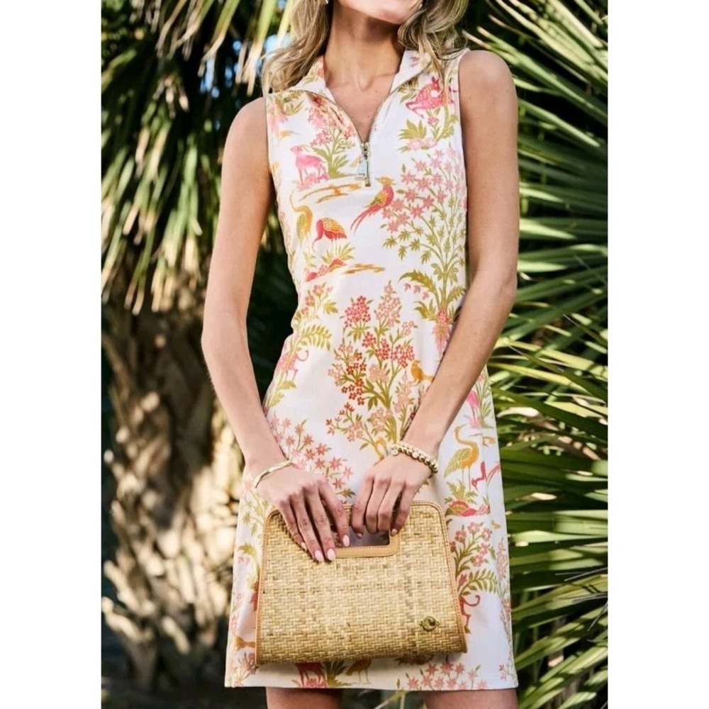 Spartina 449 Serena Half-Zip Dress Castillo Toile Cream L Quiet Luxury Coastal